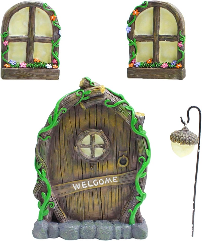IMOFEE Fairy Door and Windows Garden Kit Accessories Outdoor, Glow in Dark Gnome House for Tree, Lawn Yard Art Sculpture, Miniature Garden Decor (Gnome) - Image 1